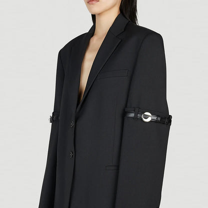 TWOTWINSTYLE Solid Color Notched Collar Long Sleeve Patchwork Button Blazer Women Jackets Coat