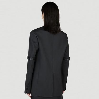 TWOTWINSTYLE Solid Color Notched Collar Long Sleeve Patchwork Button Blazer Women Jackets Coat