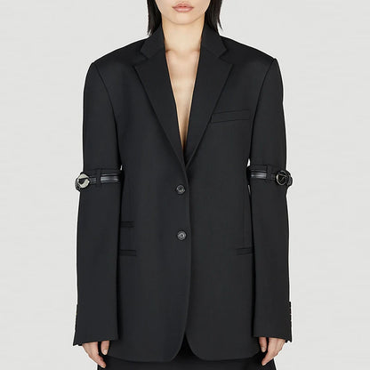 TWOTWINSTYLE Solid Color Notched Collar Long Sleeve Patchwork Button Blazer Women Jackets Coat