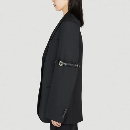 TWOTWINSTYLE Solid Color Notched Collar Long Sleeve Patchwork Button Blazer Women Jackets Coat