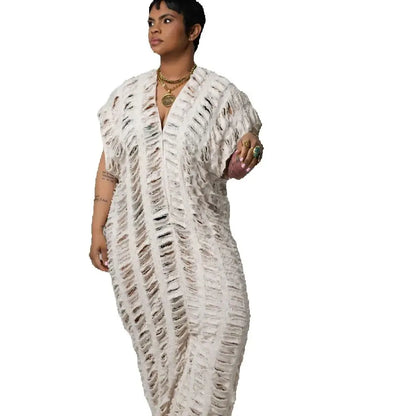 Fashion Blogger Designer  2025 Summer Fashion Summer Hollow Denim Jumpsuit Sexy Lady Deep V-Neck Loose Deep Jumpsuit For Holiday