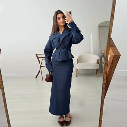 Women's Clothing Cross-border Foreign Trade, Pleated Lace-up Waist, Fashionable Hip-wrapped Dress Set, High-quality Temperament