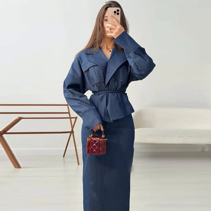 Women's Clothing Cross-border Foreign Trade, Pleated Lace-up Waist, Fashionable Hip-wrapped Dress Set, High-quality Temperament