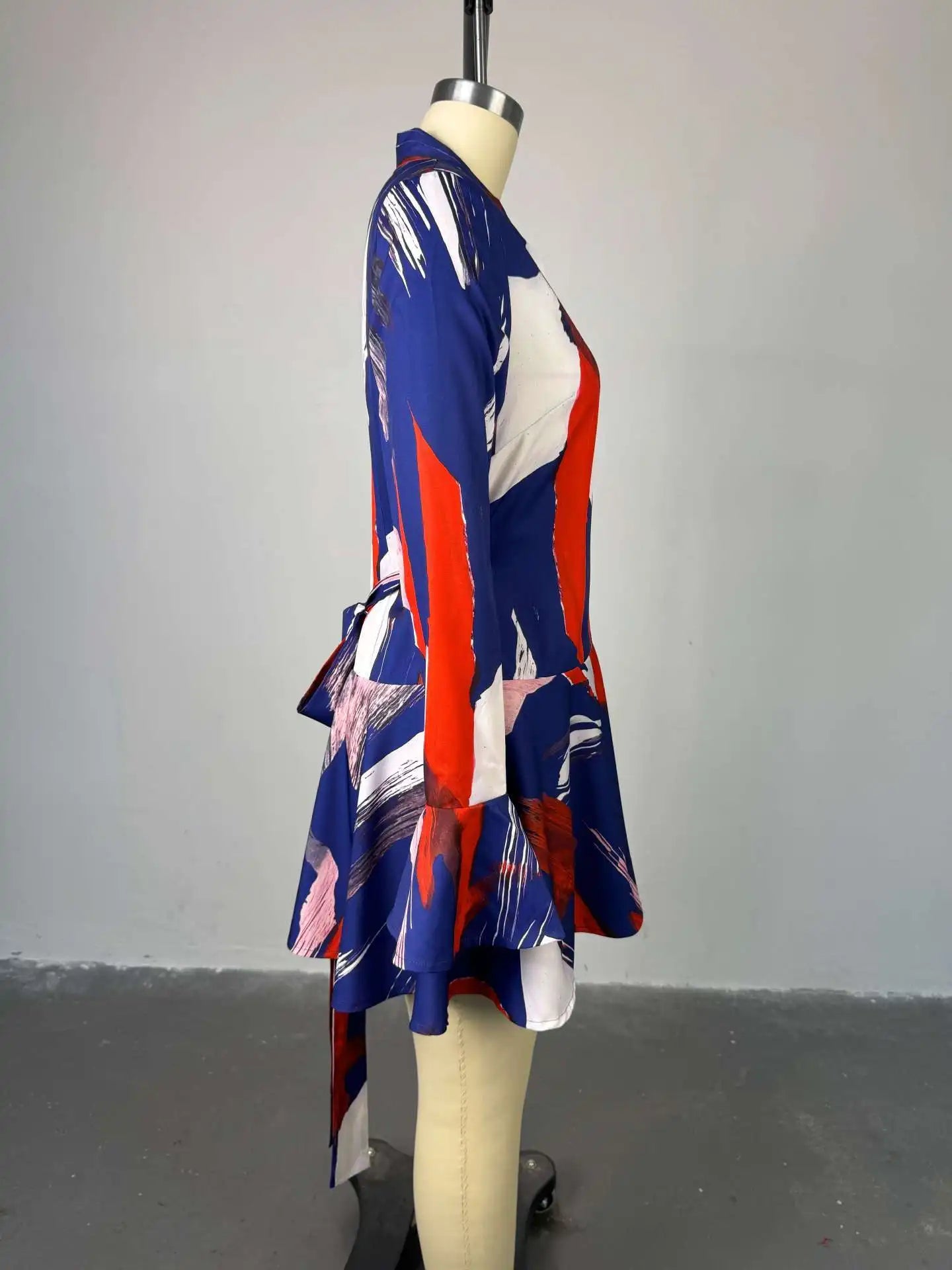 Women's Clothing 2025 Summer New Sweet Fresh Printed V-neck Tie Bell Sleeve High Waist Dress Short Skirt Vestido Women Elegant