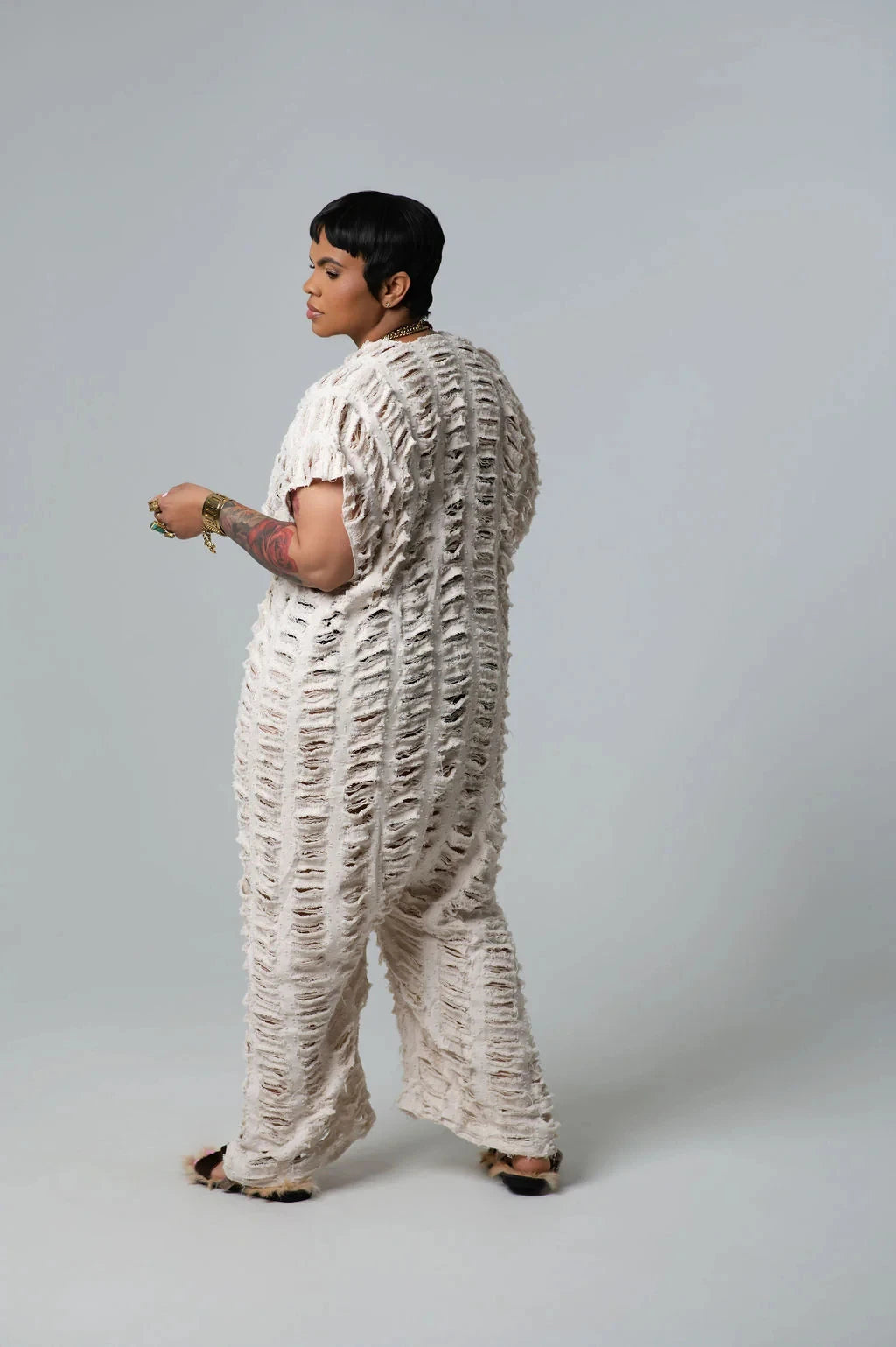 Fashion Blogger Designer  2025 Summer Fashion Summer Hollow Denim Jumpsuit Sexy Lady Deep V-Neck Loose Deep Jumpsuit For Holiday