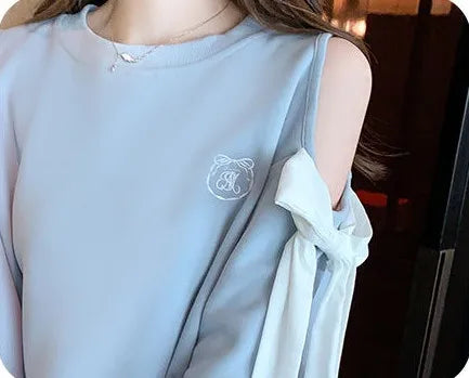 Off The Shoulder Sweatshirt For Women Harajuku Fashion Youthful Clothes Sport Essential New In Basic Blue Woman Pullover Tops