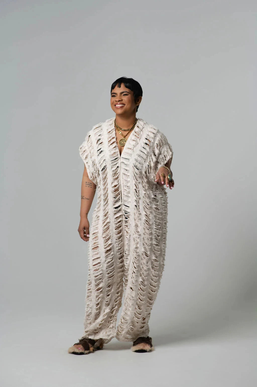 Fashion Blogger Designer  2025 Summer Fashion Summer Hollow Denim Jumpsuit Sexy Lady Deep V-Neck Loose Deep Jumpsuit For Holiday