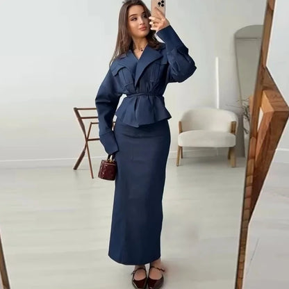 Women's Clothing Cross-border Foreign Trade, Pleated Lace-up Waist, Fashionable Hip-wrapped Dress Set, High-quality Temperament